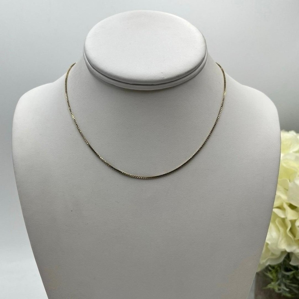 14k Yellow 585 Italy Gold Dainty Elegant Box Link Chain Necklace 15", 1mm, 2.53g